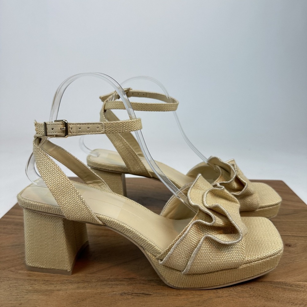 New Womens Dolce Vita Cheer Natural Raffia Beige Ankle Strap Heel Sandal Size 10